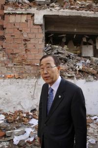 U.N. Secretary-General Ban Ki-moon visits the site of the