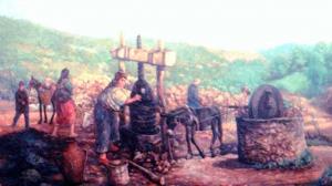 لوحة زيتية لمعصرة زيتون قديمة