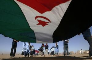 Sahrawi children take part in a demonstration as part