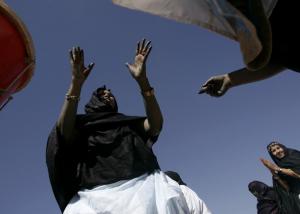 Sahrawi women attend a demonstration as part of the
