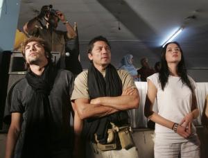 Spanish actors Javier Bardem (L), Carlos Bardem and Dafne