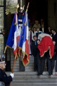 The coffin bearing the remains of Germaine Tillion leaves