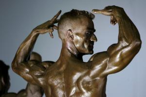 Algeria's Amein Masmoudi poses on stage during the Arab