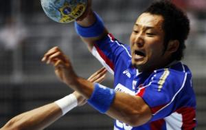 Tetsuya Kadoyama of Japan shoots to score against Algeria