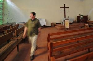 An Algerian Bishop of Protestants' church Moustapha Krim walks