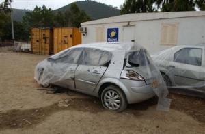 A car that was the target of a bombing,