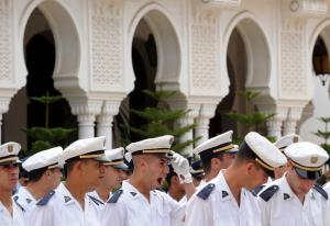 A member of the Algerian presidential honour guard yawns