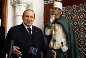 Algeria's President Abdelaziz Bouteflika answers journalists' questions after meeting