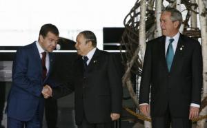 (L-R) Russia's President Dmitry Medvedev shakes hands with Algeria's