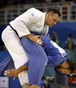 Algeria's Amar Benikhlef (bottom) and Spain's David Alarza compete
