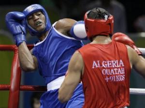 Newfel Ouatah, right, of Algeria,, fights Jose Payares of