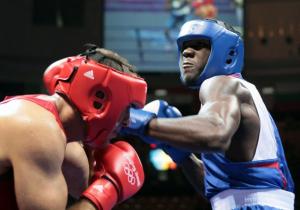 US boxer Deontay Wilder (R) fights against Algeria's Abdelaziz