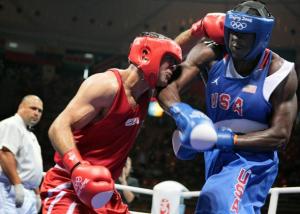 US boxer Deontay Wilder (R) fights against Algeria's Abdelaziz