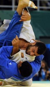 France's Yves-Matthieu Dafreville (bottom) and Algeria's Amar Benikhlef compete