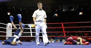 Abdelkader Chadi (L) of Algeria celebrates his win against