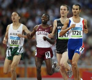 (From L) Algeria's Tarek Boukensa, Qatar's Daham Naim Bashir,