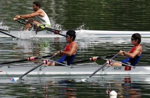 South Korea's Jang Kangeun (R) and Kim Hongkyun compete