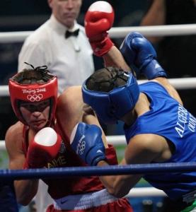 Ukraine's Vyacheslav Glazkov (L) fights against Algeria's Newfel Ouatah