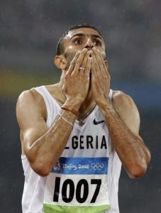 Nabil Madi of Algeria reacts after winning his men's