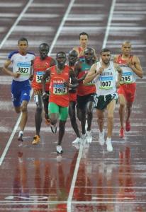 Athletes compete during the men's 800m semifinal 3 at