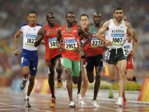 Athletes compete during the men's 800m semi-final 3 at