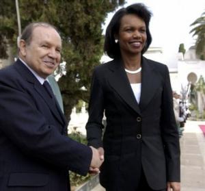 Algerian President Abdelaziz Bouteflika, left, greets U.S. Secretary of