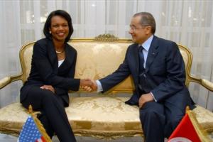 Tunisian Foreign Minister Abdelwahab Abdallah right, greets U.S. Secretary