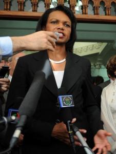 US Secretary of State Condoleezza Rice gestures after a