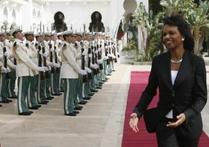 U.S. Secretary of State Condoleezza Rice walks towards Algeria's