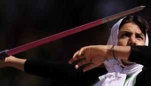 Safia Djelal of Algeria prepares to throw the javalin