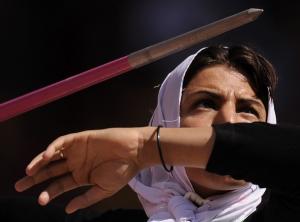 Safia Djelal of Algeria prepares to throw the javalin