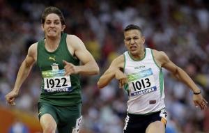 South Africa's Fanie van der Merwe (L) leads to