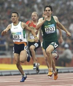 South Africa's Fanie Van Der Merwe, right, runs ahead