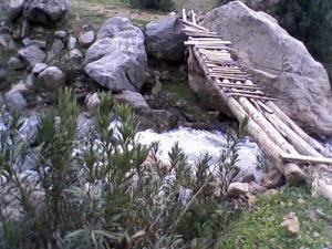 Un pont en bois traversant le Torrent de Oued Grayou