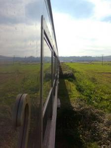 Voie ferroviaire traversant les champs agricoles de Annaba