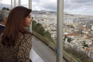 Argentine President Cristina Fernandez looks at a view overlooking