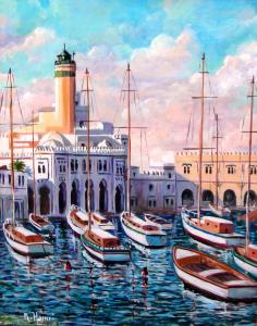 لوحة فنية للمنارة الملاحية بساحل الجزائر العاصمة